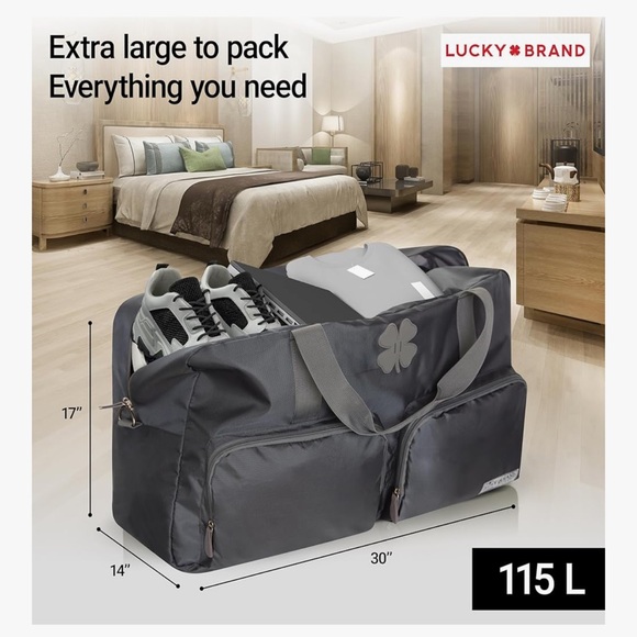 NWOT Lucky Brand Travel Duffel Bag 115L, Travel Bag, Large Duffle Charcoal Gray - Picture 2 of 13